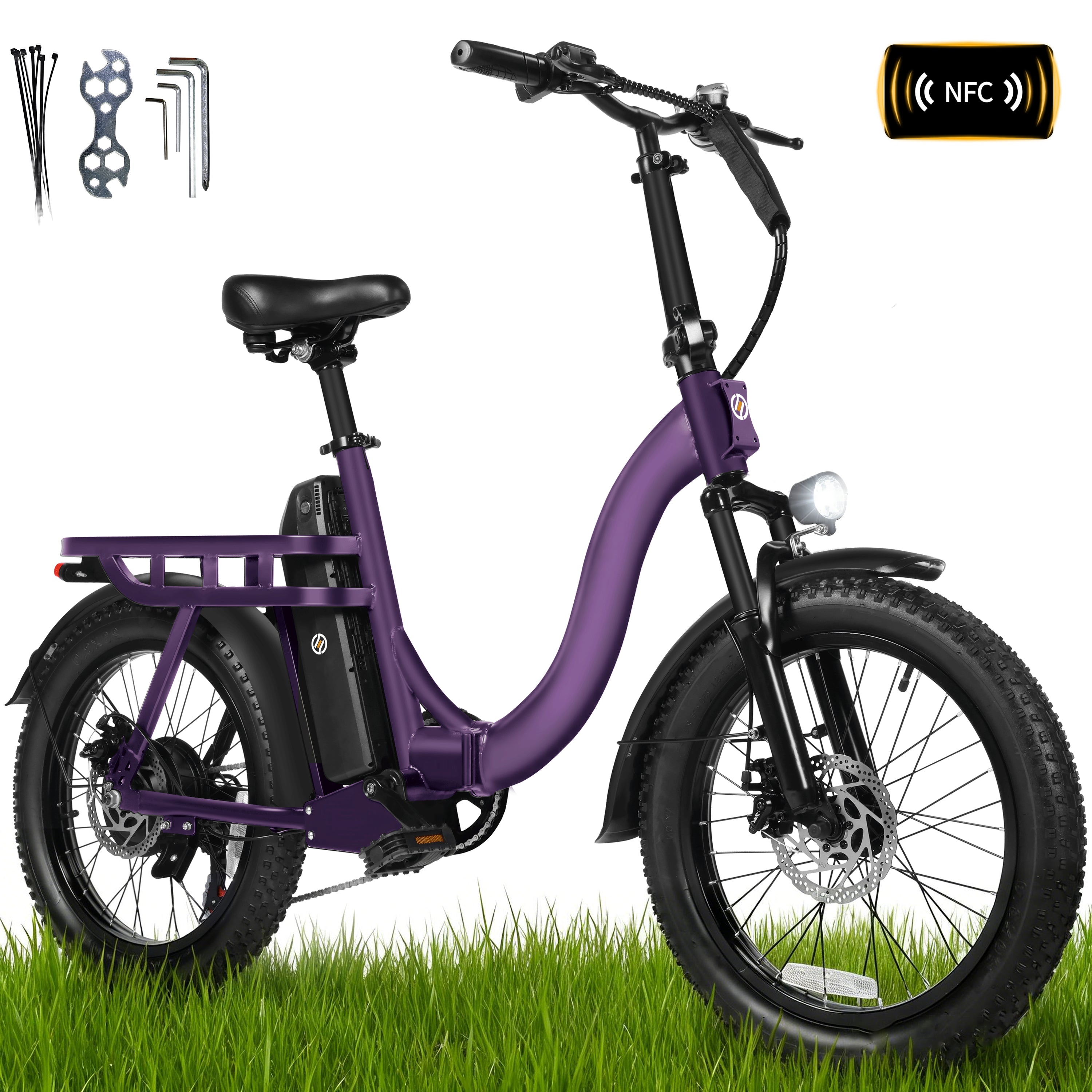 D200-750W Electric Bike for Adults Teens Students, 750W Peak Motor 28 Mph, 48V 10.4Ah Battery Up to 55 Miles, with 7‑Speed Step‑Through Cargo Fold E Bicycle, NFC Unlock, Black
