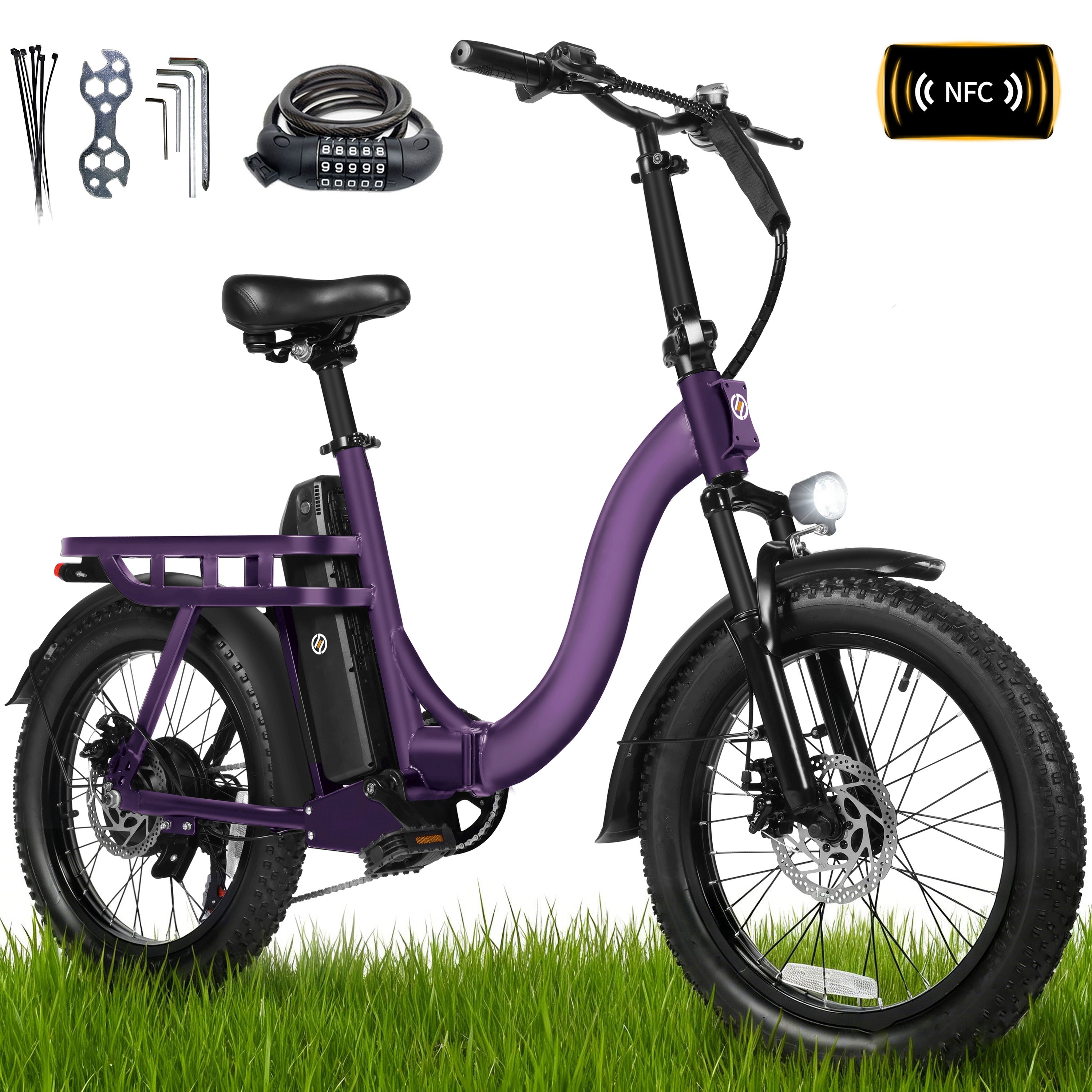 D200-750W Electric Bike for Adults Teens Students, 750W Peak Motor 28 Mph, 48V 10.4Ah Battery Up to 55 Miles, with 7‑Speed Step‑Through Cargo Fold E Bicycle, NFC Unlock, Black
