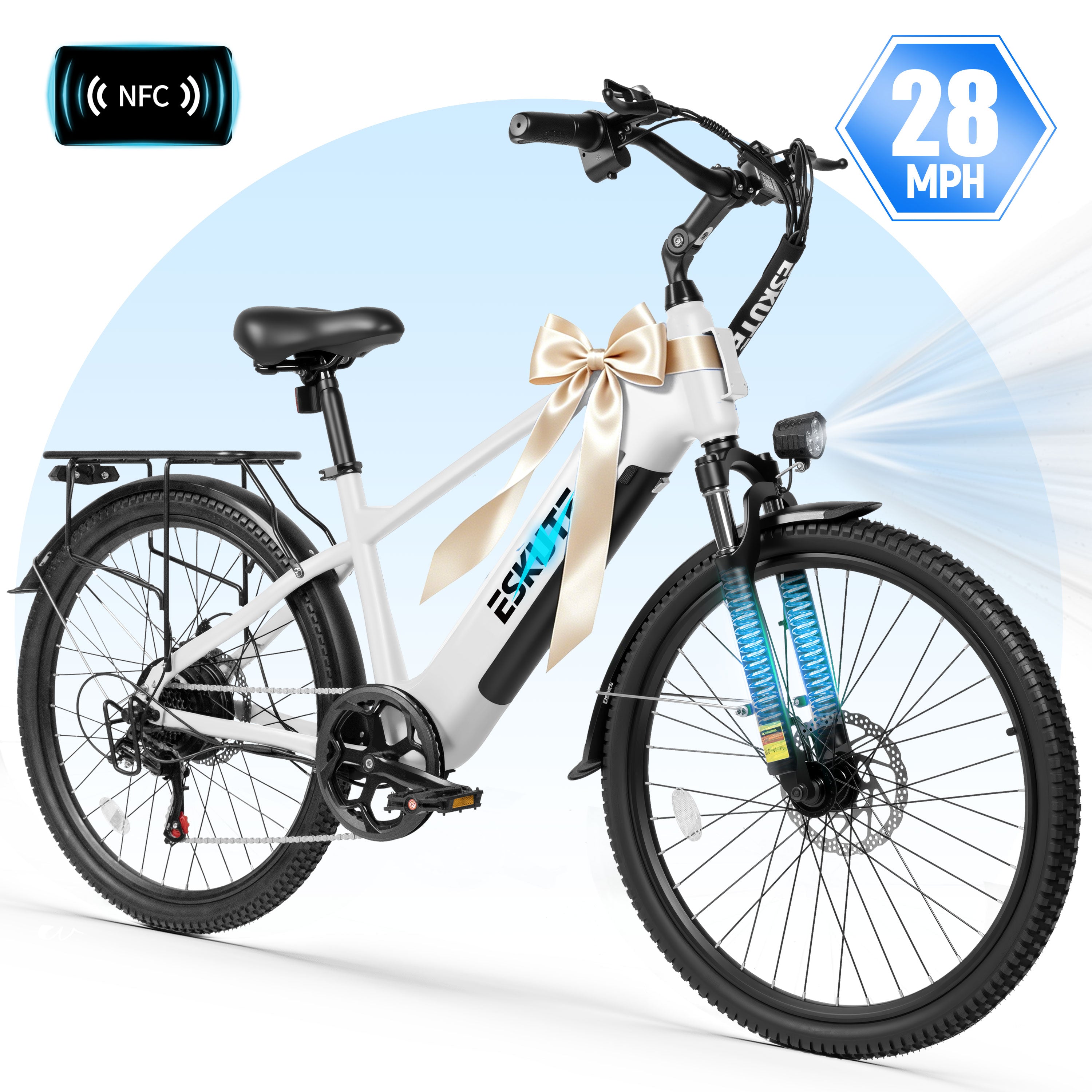 ESKUTE C200D 70-Mile Electric Bike for Adults, 840Wh Removable Battery, 1300W Peak Motor, Up to 28MPH, 26" Tires, 7-Speed Step-Over E-Bike Black