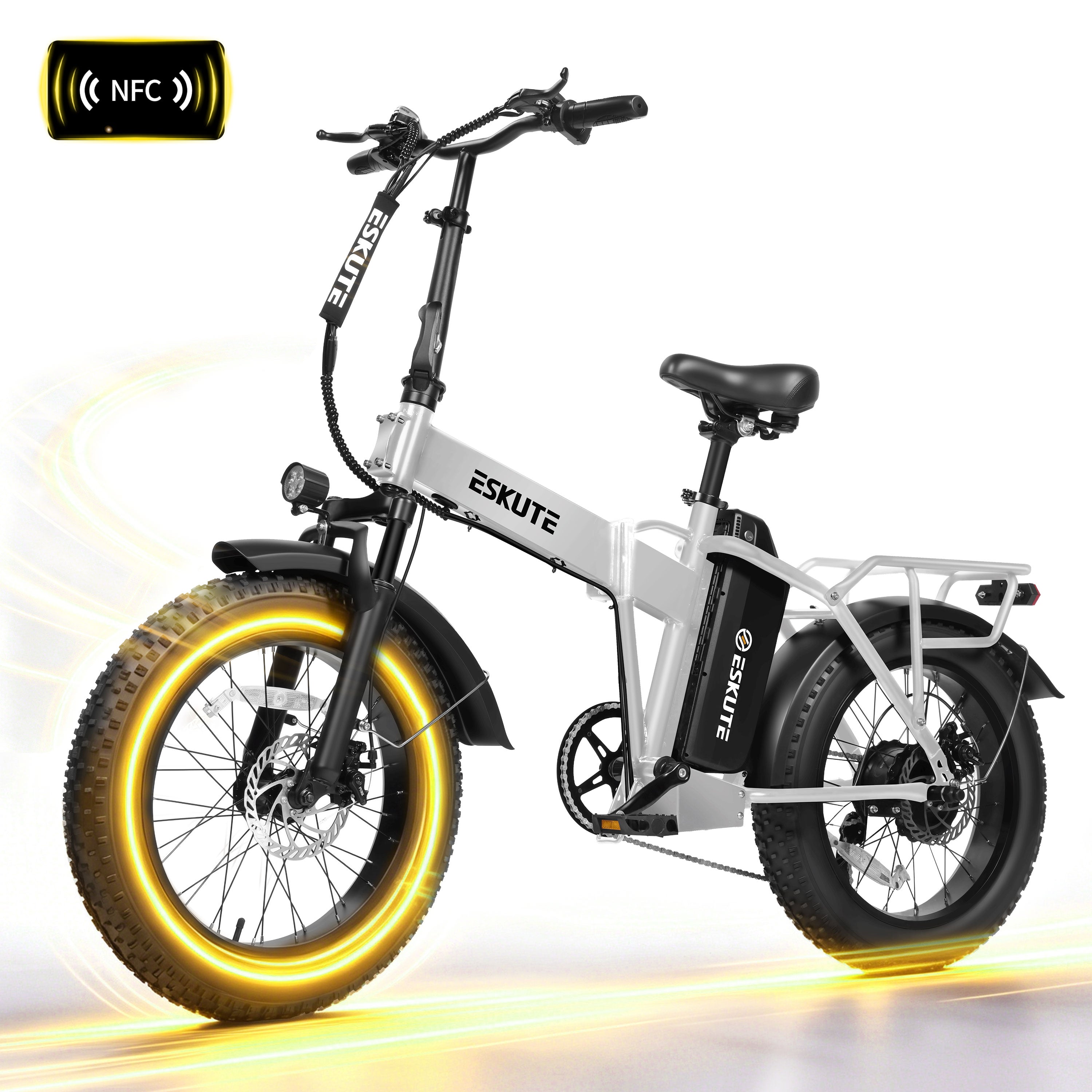 ESKUTE D300D Electric Bike for Adults, Foldable Ebike, 1200W Peak Motor, 28MPH, 48V 20.8Ah Battery, 20"x4.0" Fat Tires, 80-Mile Range, 7-Speed, NFC Unlock Black