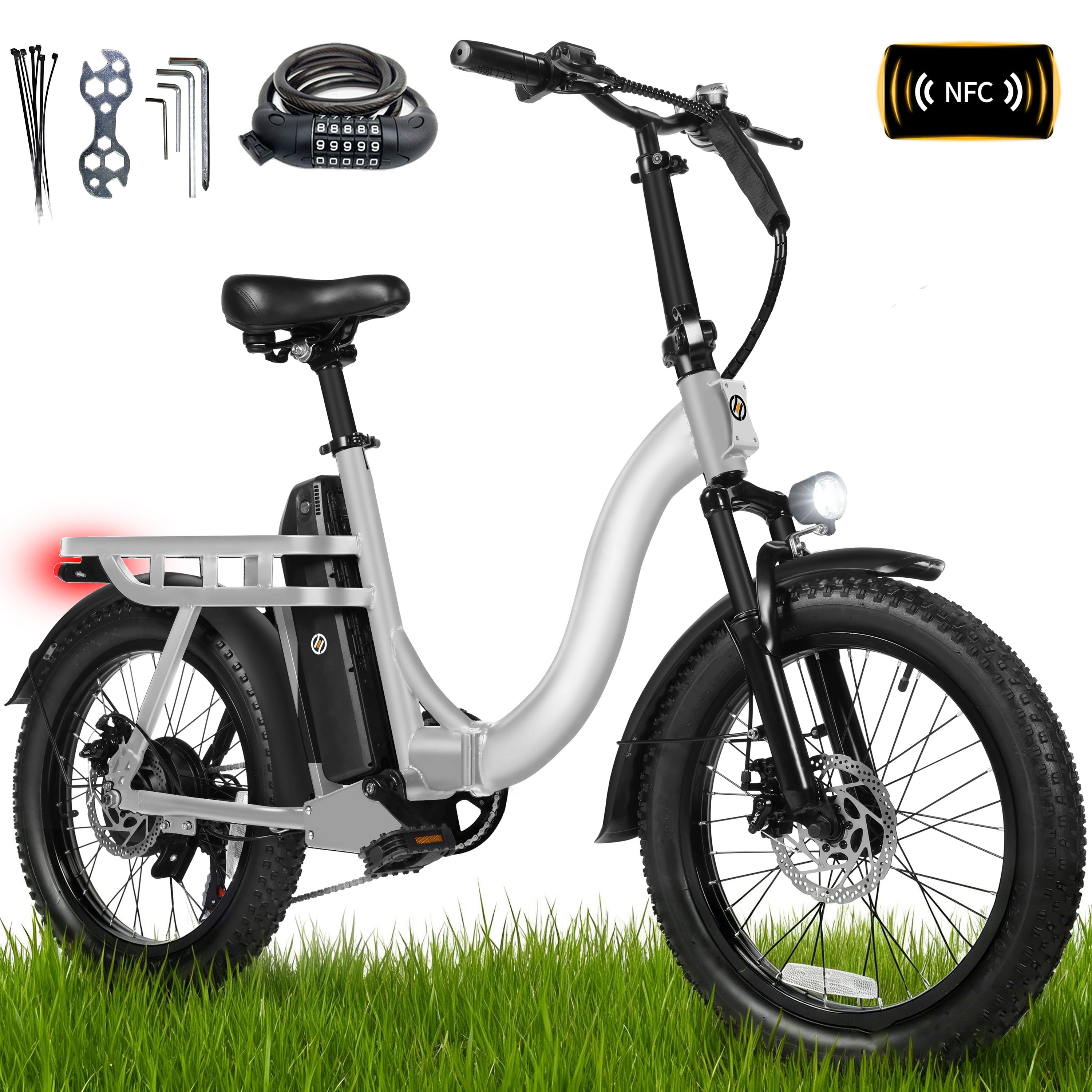 D200-750W Electric Bike for Adults Teens Students, 750W Peak Motor 28 Mph, 48V 10.4Ah Battery Up to 55 Miles, with 7‑Speed Step‑Through Cargo Fold E Bicycle, NFC Unlock, Black