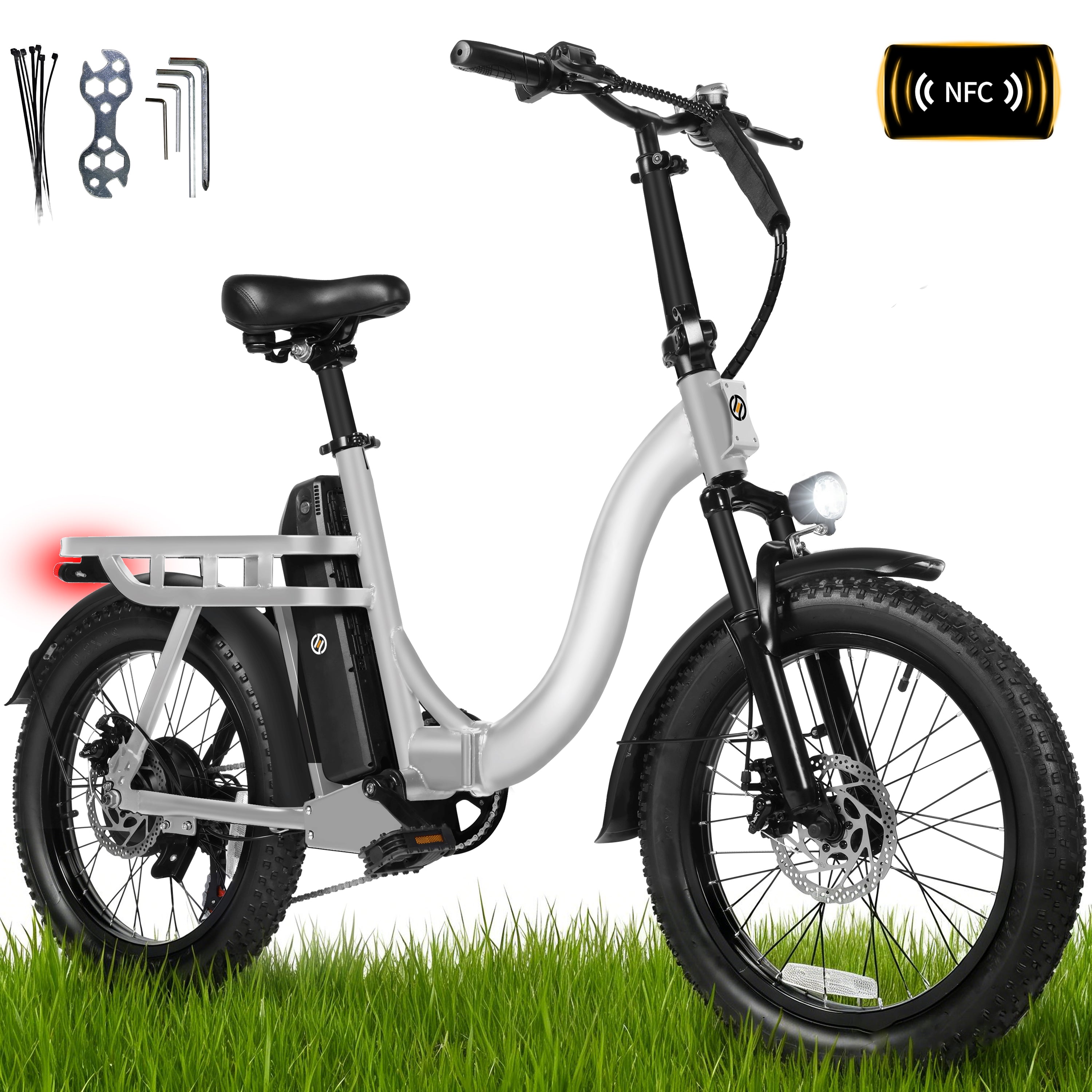D200-750W Electric Bike for Adults Teens Students, 750W Peak Motor 28 Mph, 48V 10.4Ah Battery Up to 55 Miles, with 7‑Speed Step‑Through Cargo Fold E Bicycle, NFC Unlock, Black
