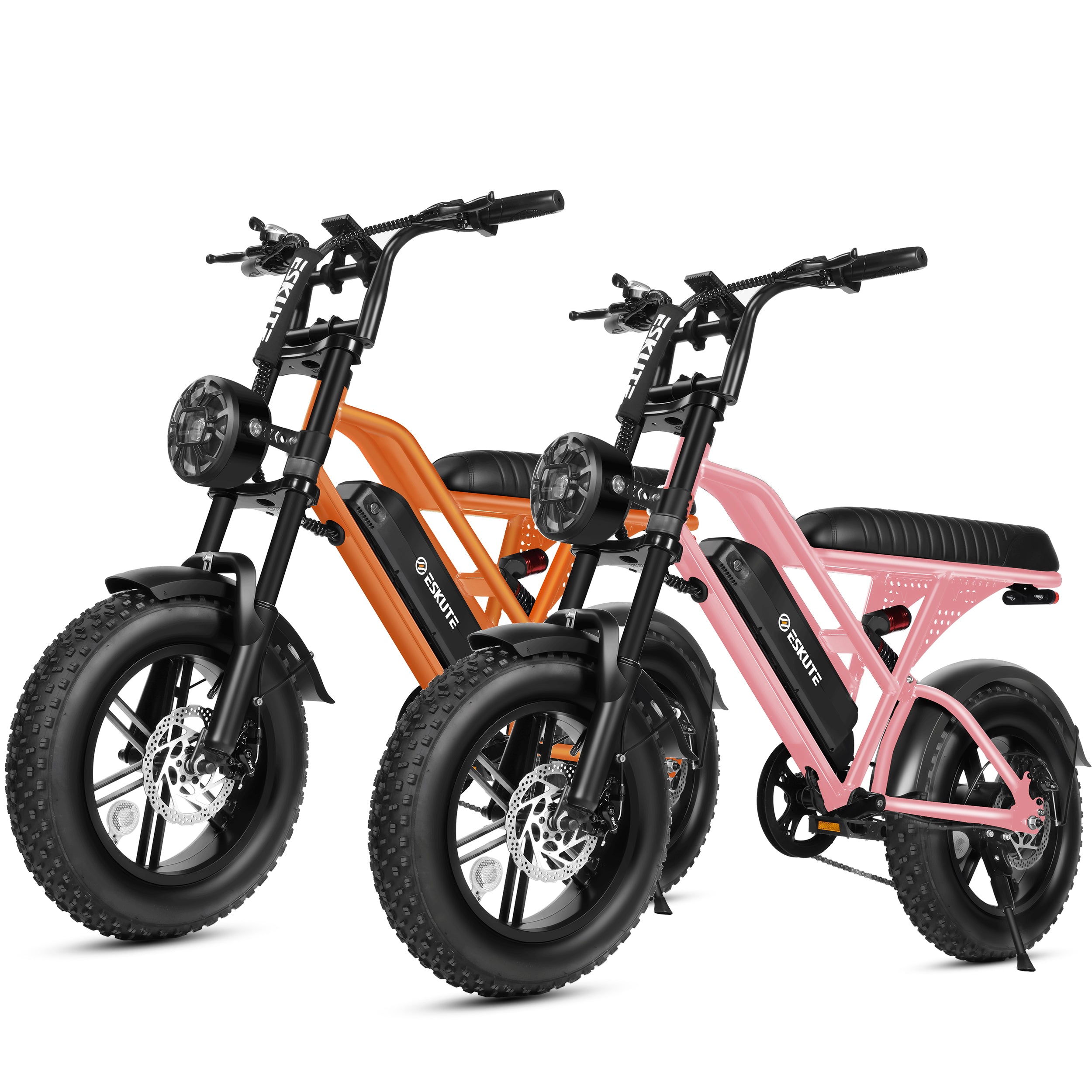 ESKUTE 2 Pcs V100 Electric Bikes for Teens & Adults – 750W (Peak 1500W), 28 MPH, 48V 13Ah, 16"x4.0" Fat Tire, 7-Speed E-Bike with Dual Suspension Black & Black
