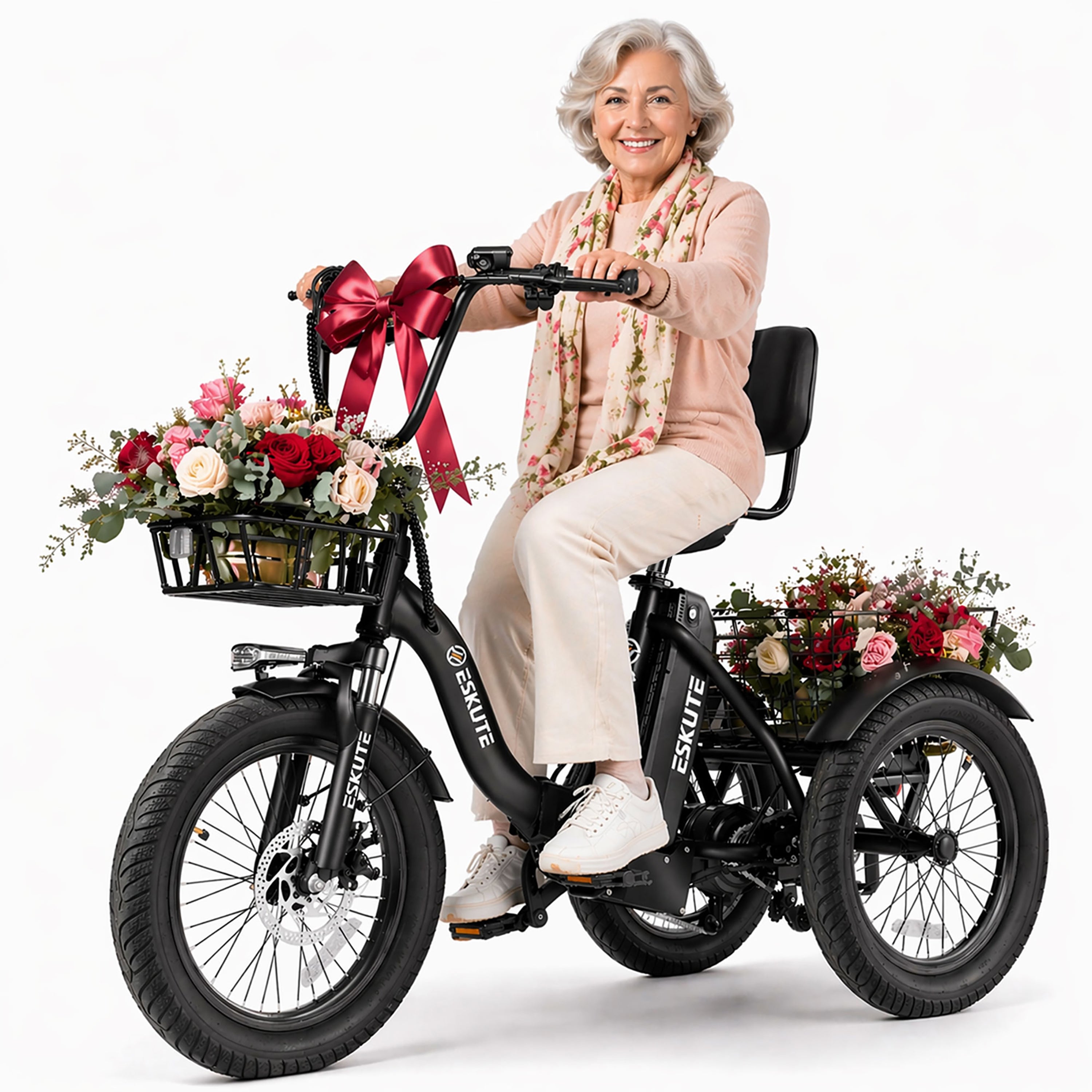 T300D Electric Tricycle for Adults, 1200W Peak Motor, Up to 55 Miles Range, 624Wh Removable Battery, Folding 3-Wheel Ebike with 18x3.0 Fat Tires, Step-Through Black
