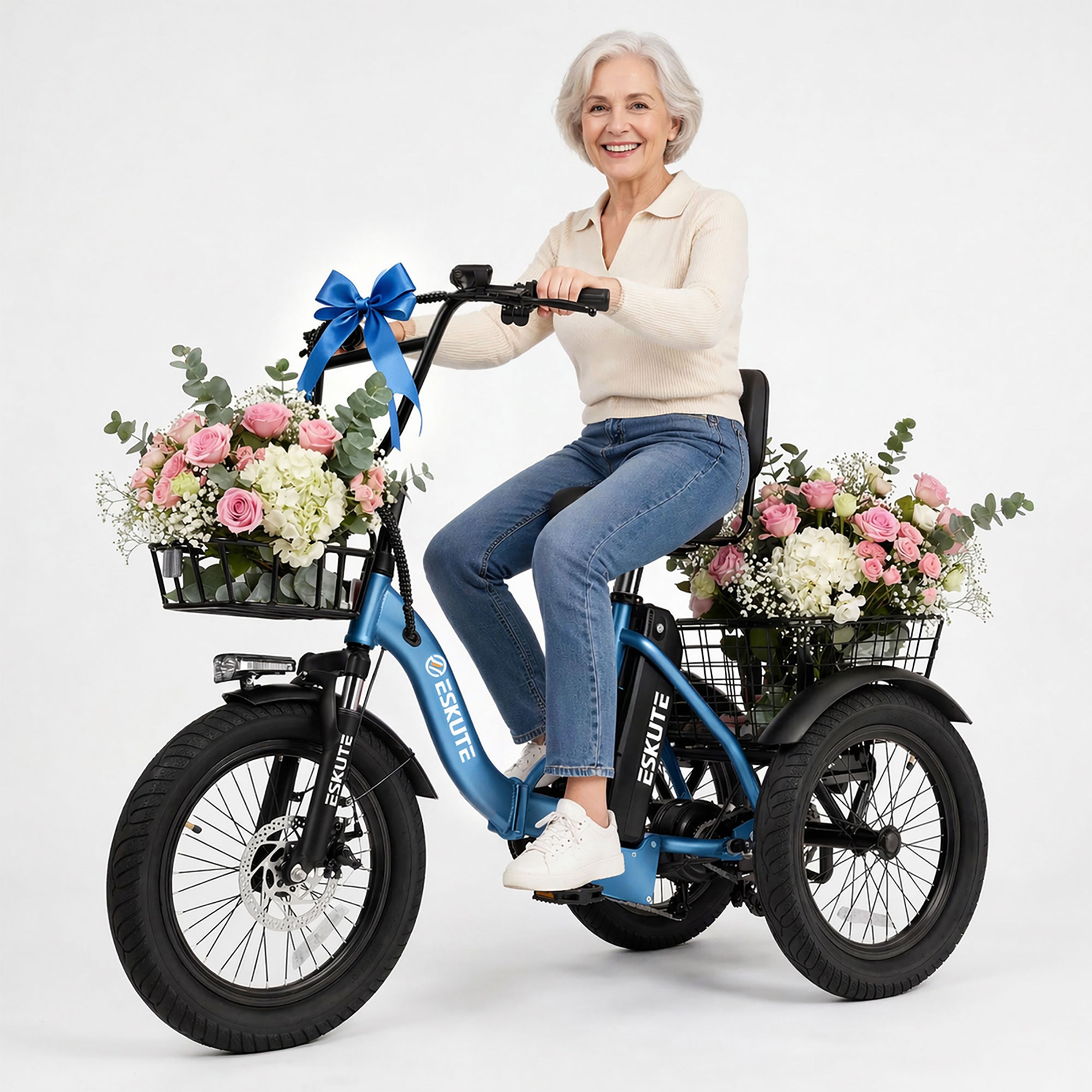 T300D Electric Tricycle for Adults, 1200W Peak Motor, Up to 55 Miles Range, 624Wh Removable Battery, Folding 3-Wheel Ebike with 18x3.0 Fat Tires, Step-Through Black