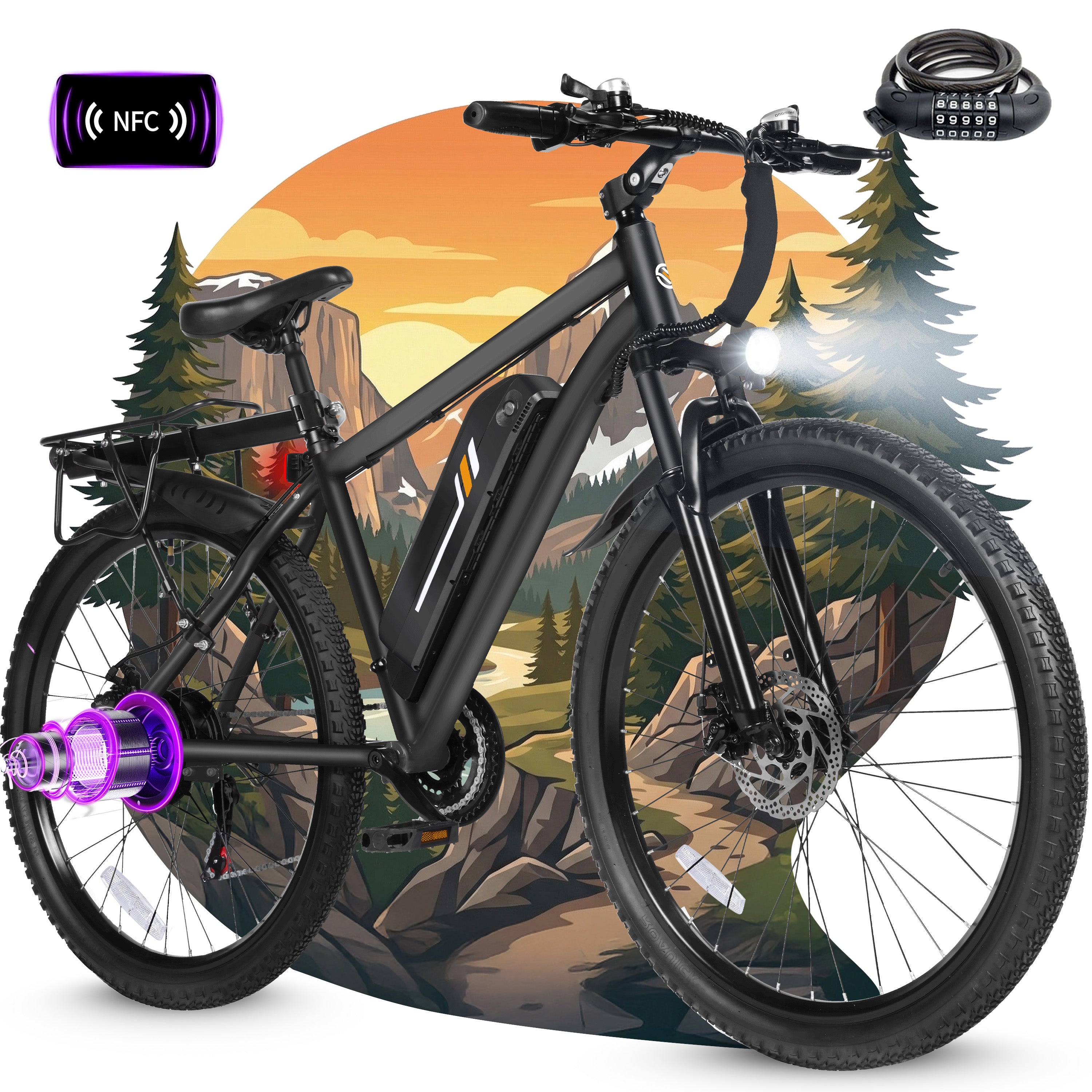 M200P-750W Electric Bike for Adults, 27.5” Mountain E-Bike, 21-Speed, 750W Peak Brushless Motor, 19MPH, 48V 13Ah Removable Battery, NFC Unlock, Step-Over Design Black