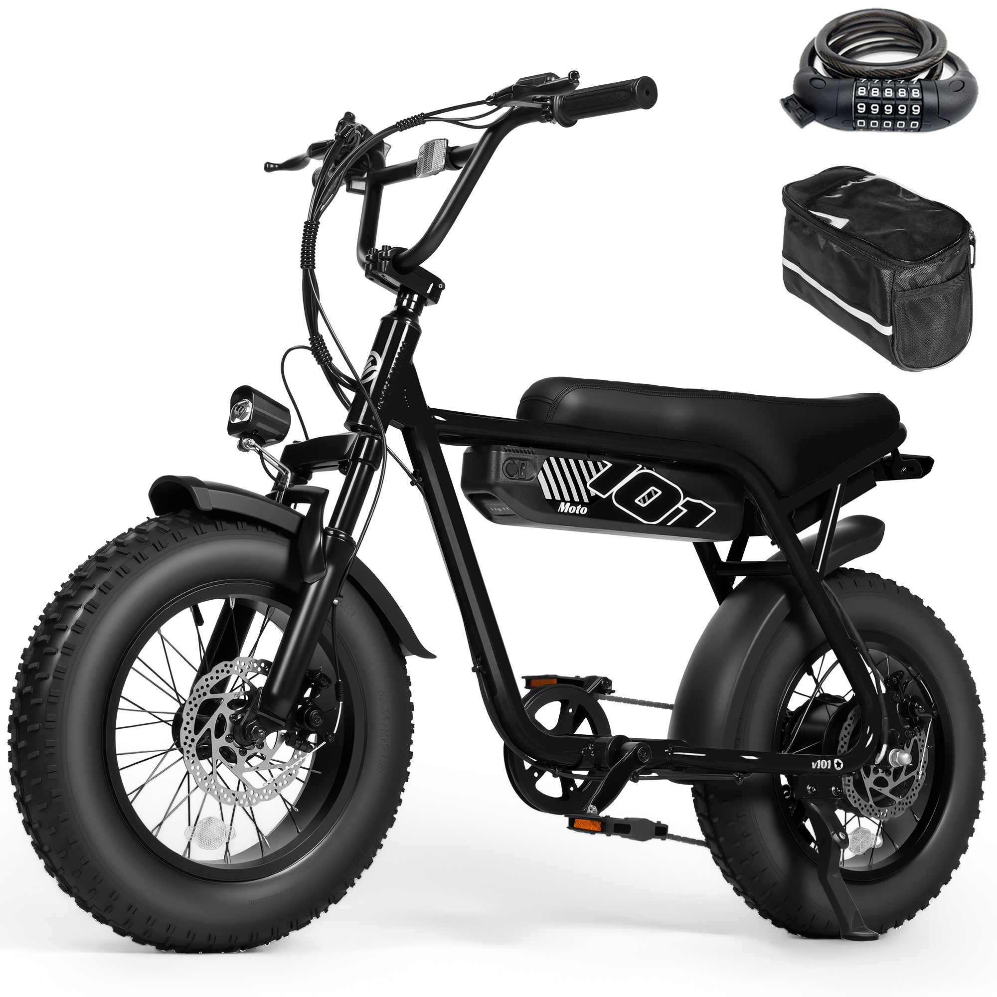 V101 Electric Bike for Adults & Teens – 28 MPH, 750W (Peak 1500W), 48V 13Ah Battery, 16"x4.0" Fat Tires, 7-Speed, Dual Suspension, Rugged All-Terrain E-Bike, Black