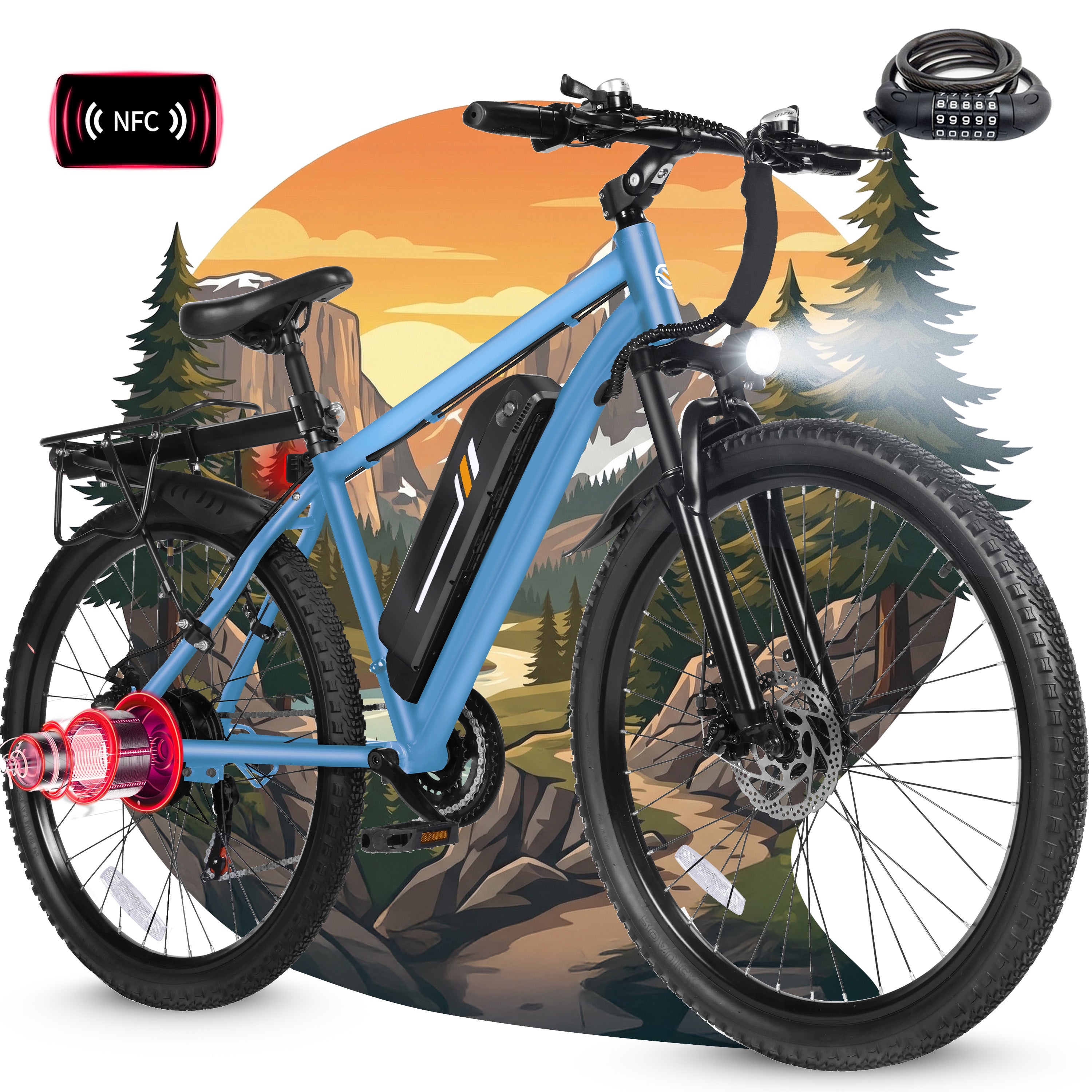 M200P-750W Electric Bike for Adults, 27.5” Mountain E-Bike, 21-Speed, 750W Peak Brushless Motor, 19MPH, 48V 13Ah Removable Battery, NFC Unlock, Step-Over Design Black