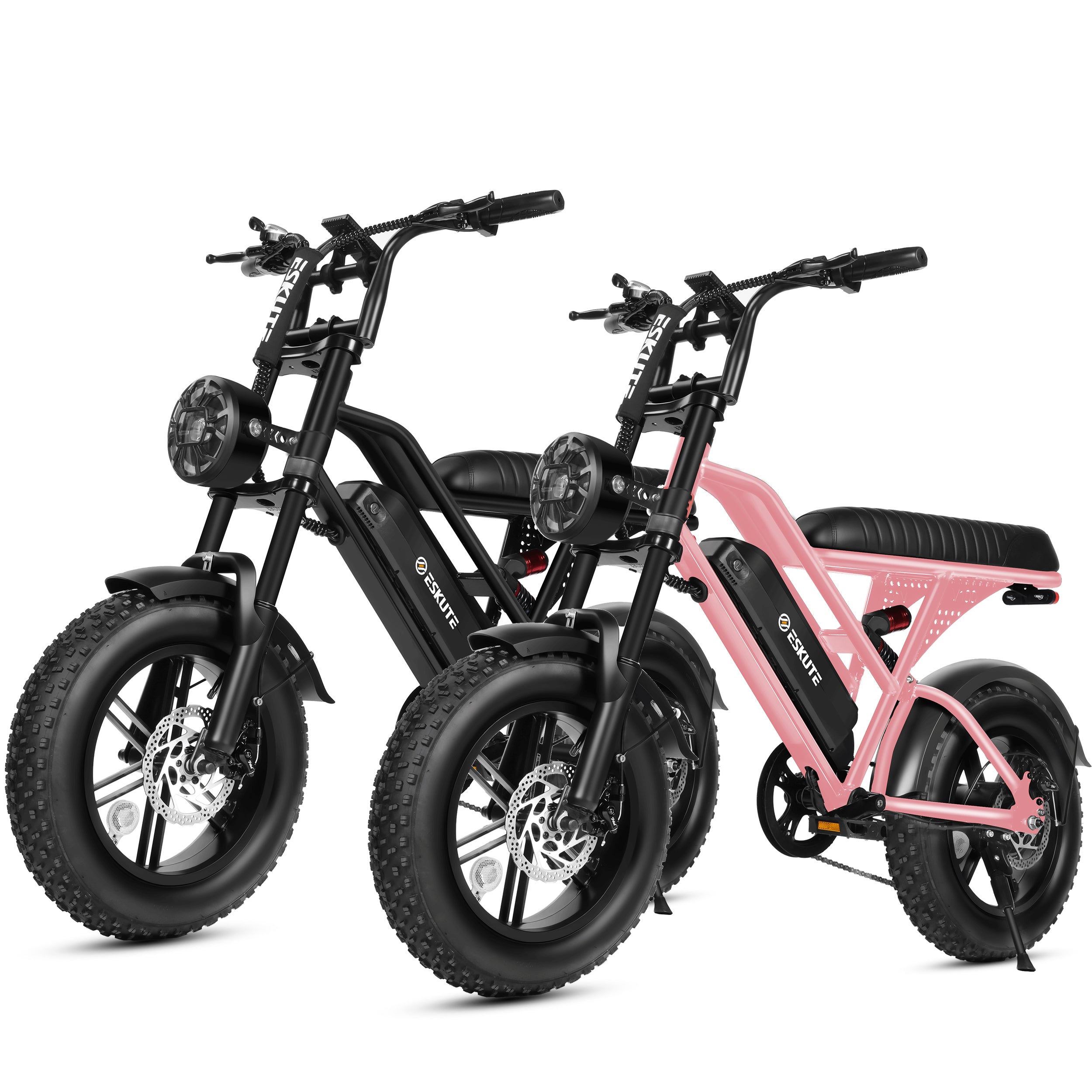 ESKUTE 2 Pcs V100 Electric Bikes for Teens & Adults – 750W (Peak 1500W), 28 MPH, 48V 13Ah, 16"x4.0" Fat Tire, 7-Speed E-Bike with Dual Suspension Black & Black