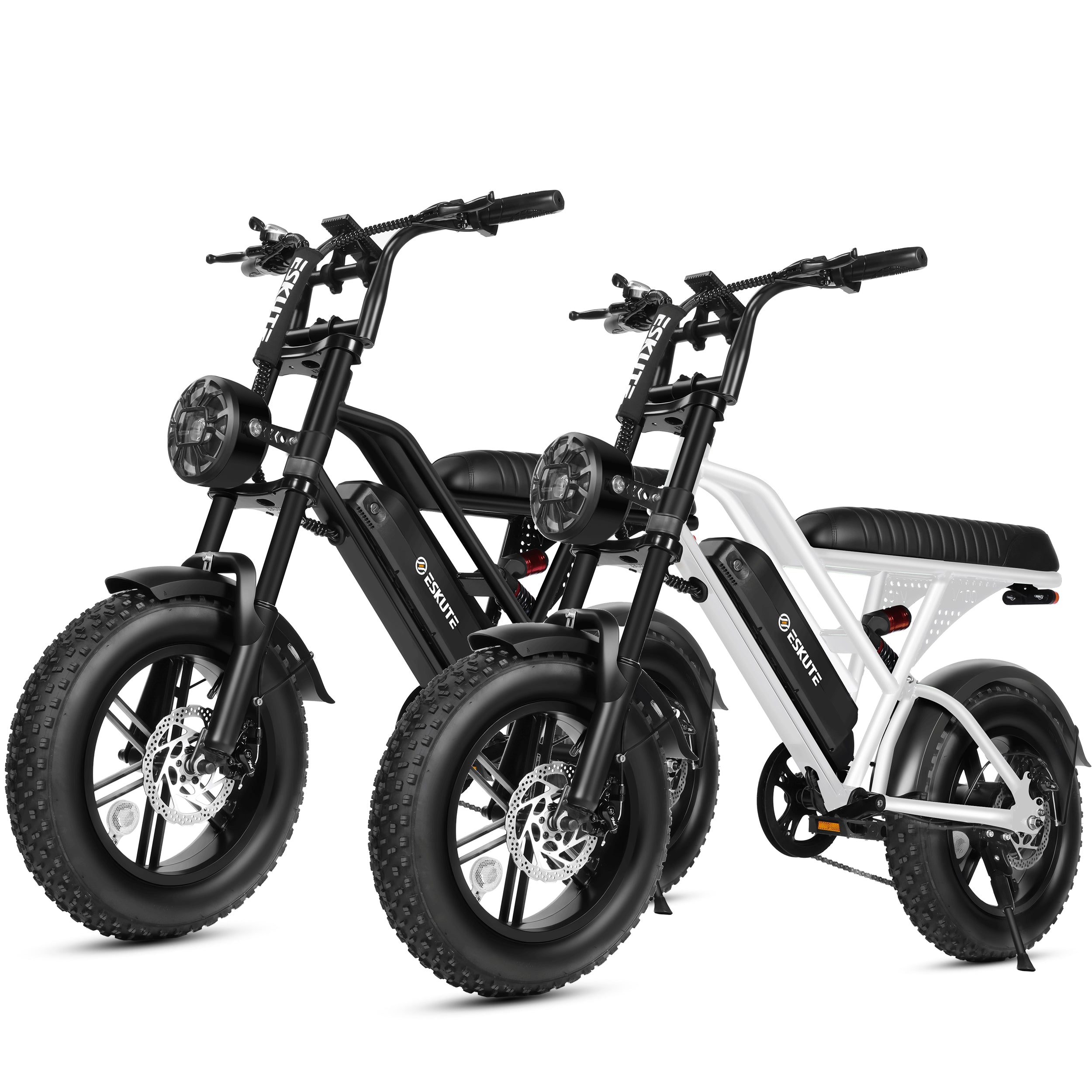 ESKUTE 2 Pcs V100 Electric Bikes for Teens & Adults – 750W (Peak 1500W), 28 MPH, 48V 13Ah, 16"x4.0" Fat Tire, 7-Speed E-Bike with Dual Suspension Black & Black