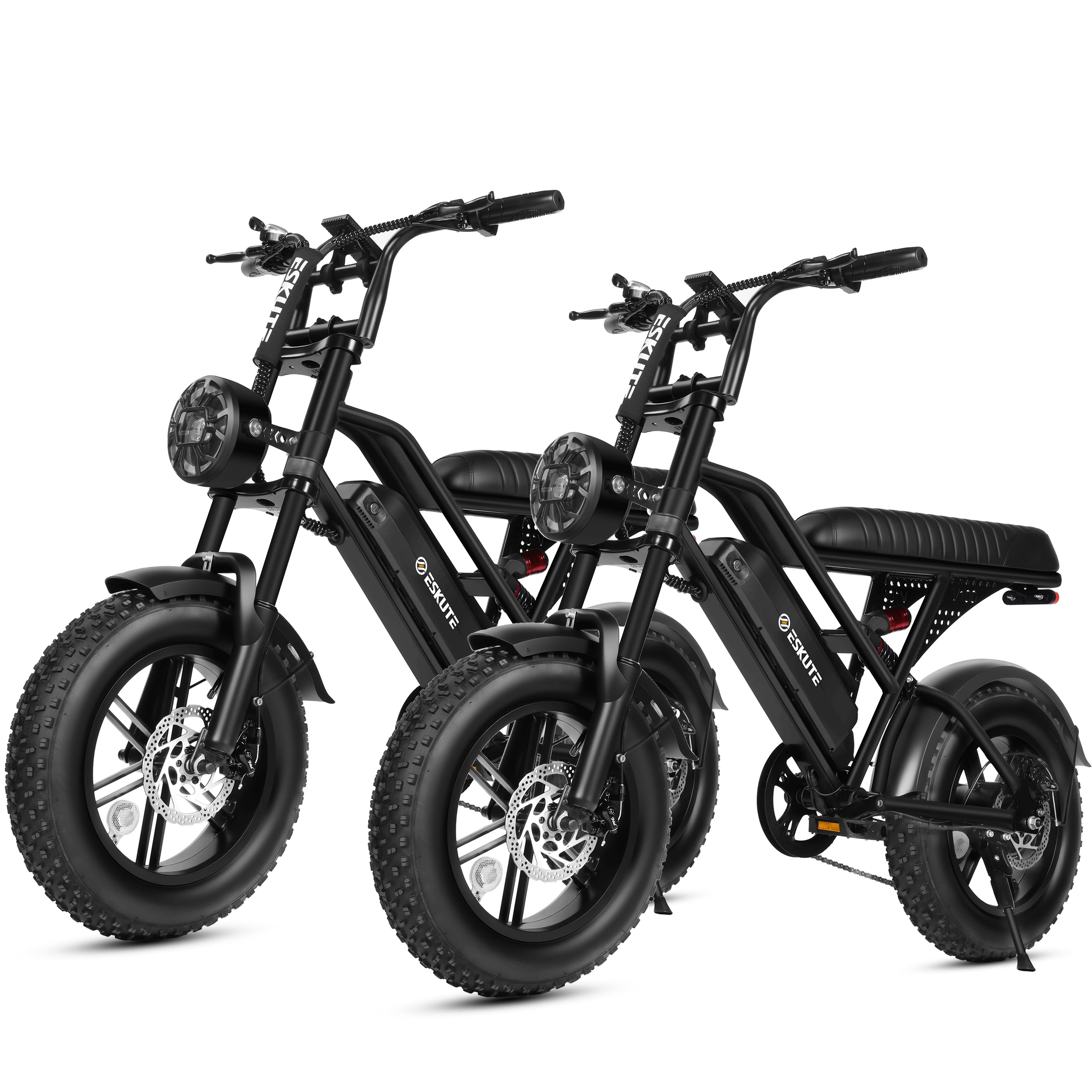 ESKUTE 2 Pcs V100 Electric Bikes for Teens & Adults – 750W (Peak 1500W), 28 MPH, 48V 13Ah, 16"x4.0" Fat Tire, 7-Speed E-Bike with Dual Suspension Black & Black