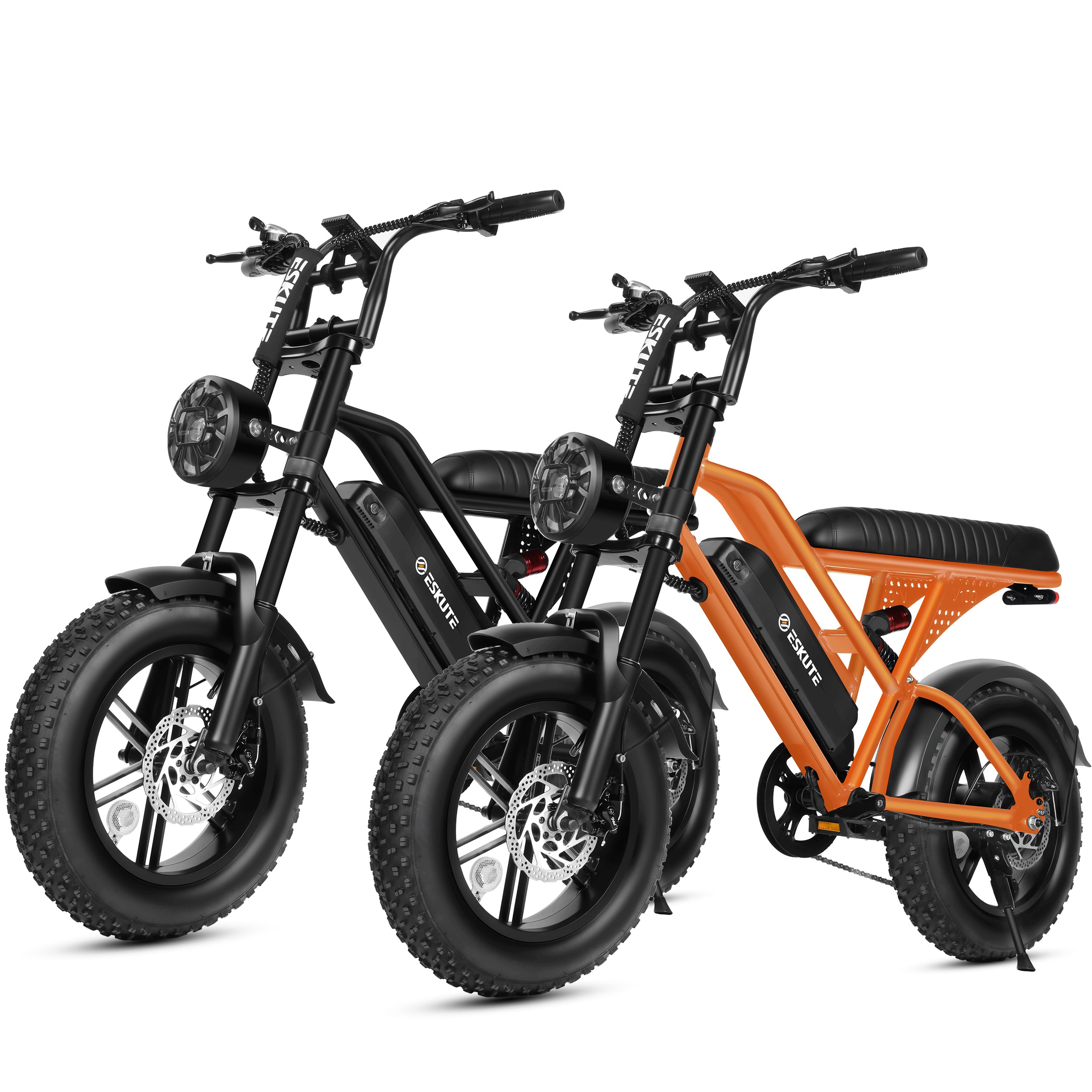 ESKUTE 2 Pcs V100 Electric Bikes for Teens & Adults – 750W (Peak 1500W), 28 MPH, 48V 13Ah, 16"x4.0" Fat Tire, 7-Speed E-Bike with Dual Suspension Black & Black