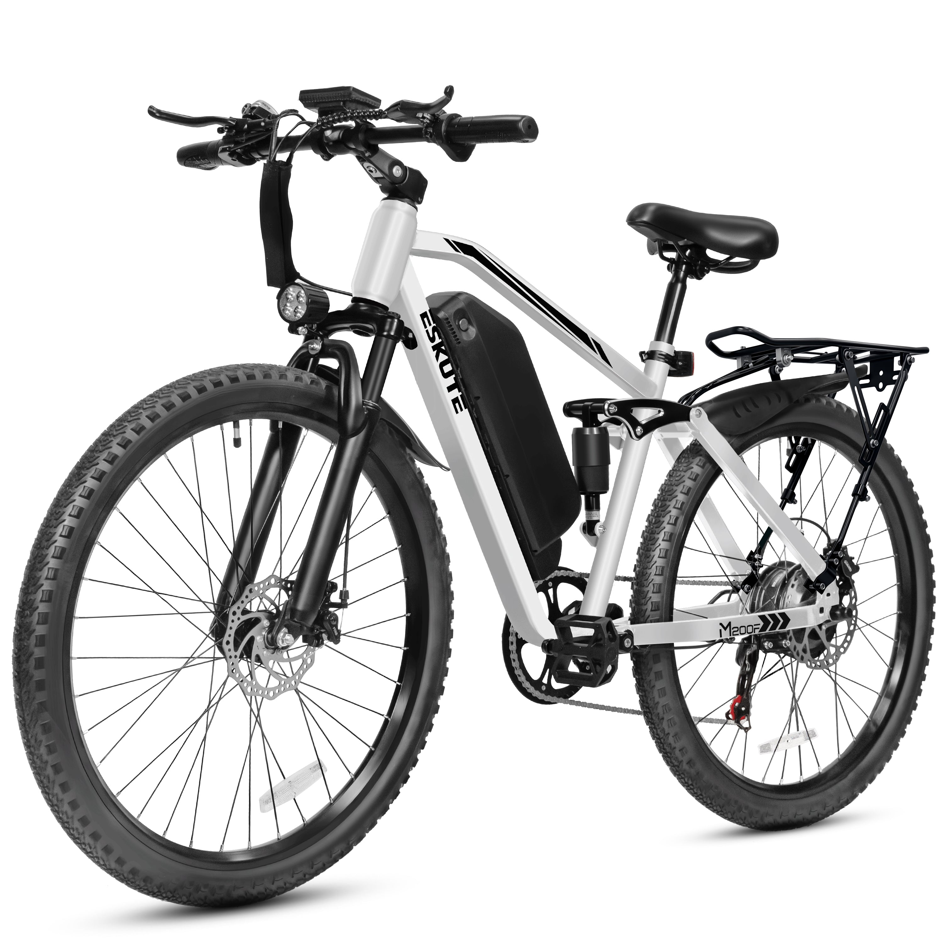 ESKUTE M200F Electric Bike for Adults, 27.5" Mountain E-Bike, 1500W Peak Brushless Motor 20+ MPH, 48V 20.8Ah Up to 80 Miles Range, Full Suspension Step-Over Electric Bicycle Black
