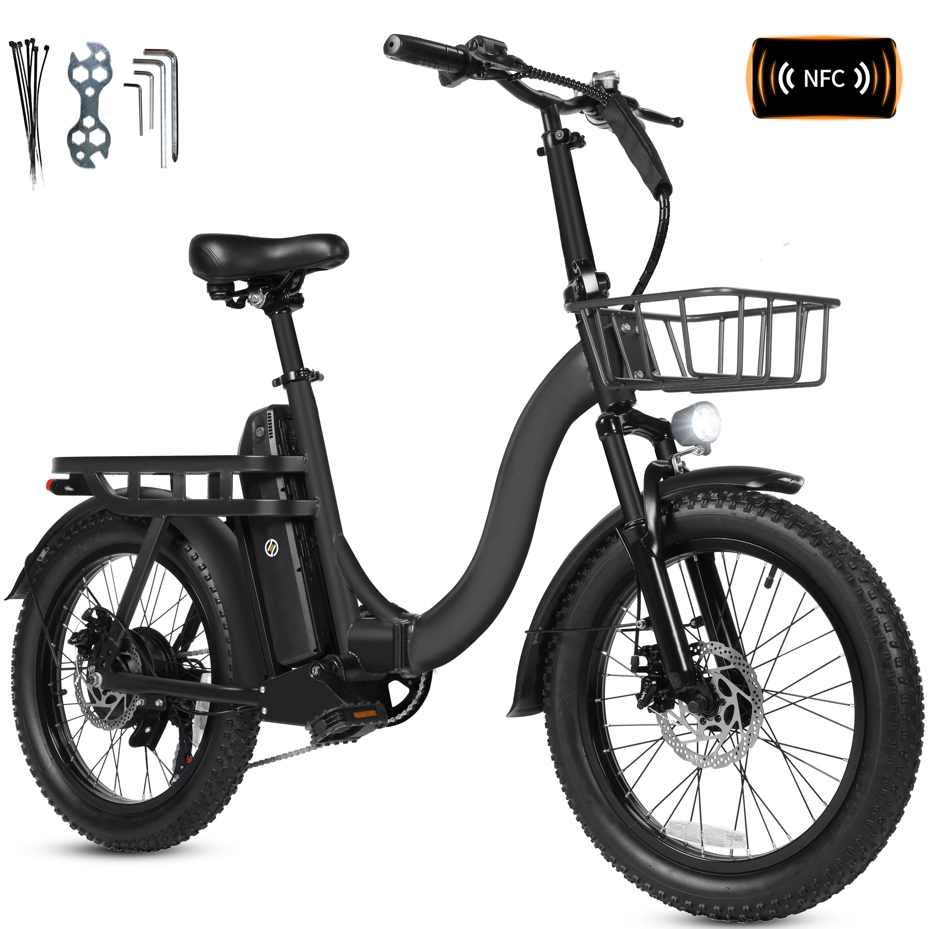 D200-750W Electric Bike for Adults Teens Students, 750W Peak Motor 28 Mph, 48V 10.4Ah Battery Up to 55 Miles, with 7‑Speed Step‑Through Cargo Fold E Bicycle, NFC Unlock, Black