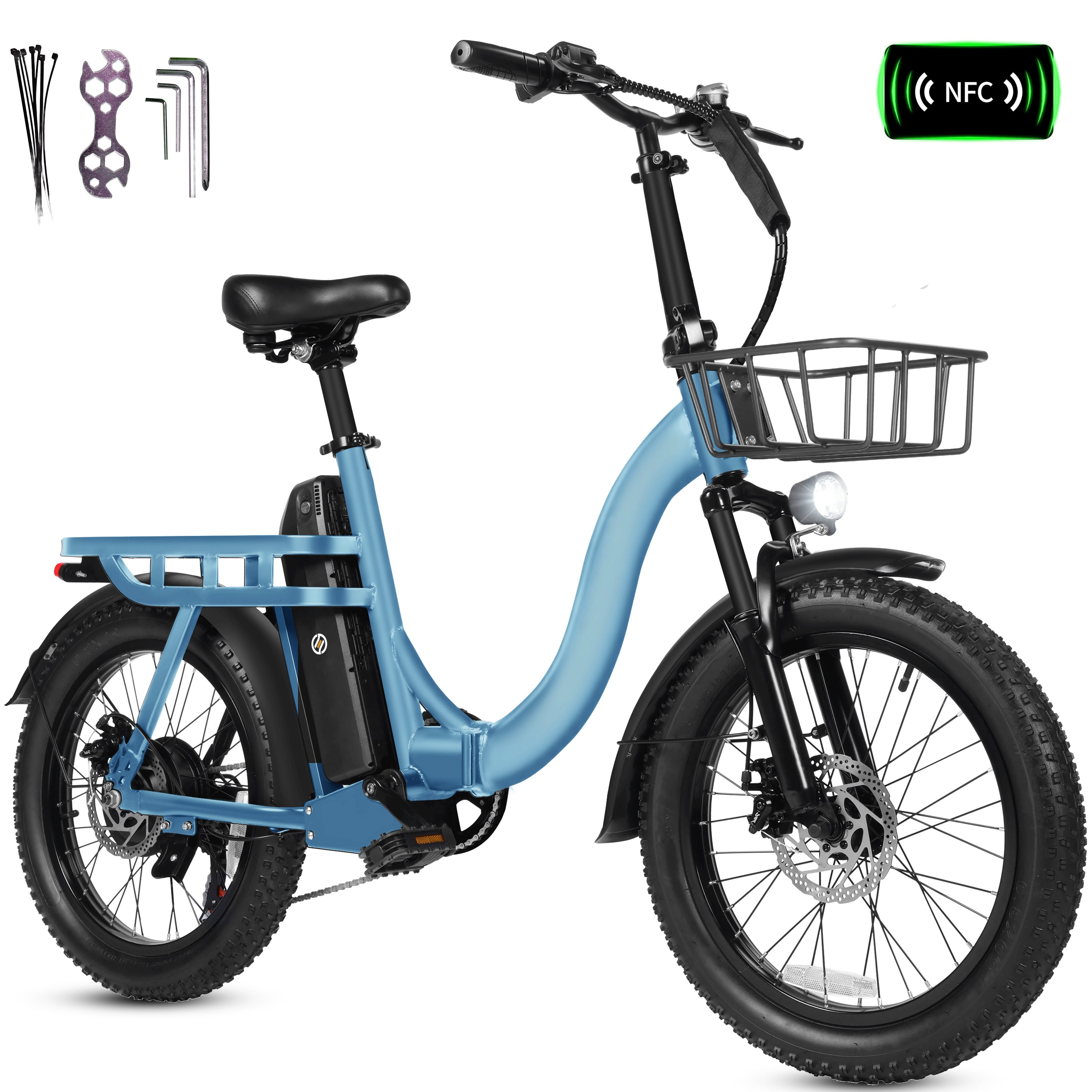 D200-750W Electric Bike for Adults Teens Students, 750W Peak Motor 28 Mph, 48V 10.4Ah Battery Up to 55 Miles, with 7‑Speed Step‑Through Cargo Fold E Bicycle, NFC Unlock, Black