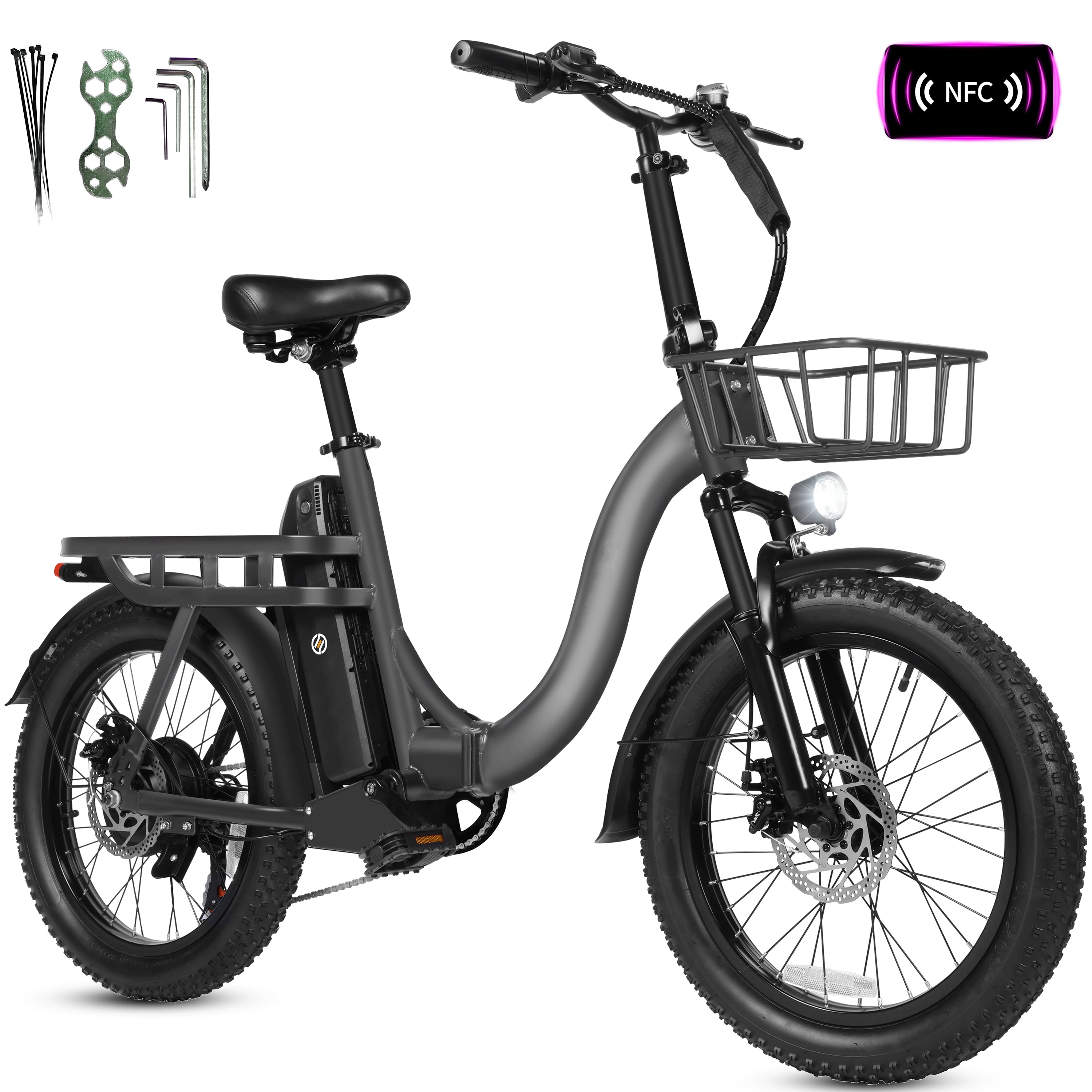 D200-750W Electric Bike for Adults Teens Students, 750W Peak Motor 28 Mph, 48V 10.4Ah Battery Up to 55 Miles, with 7‑Speed Step‑Through Cargo Fold E Bicycle, NFC Unlock, Black