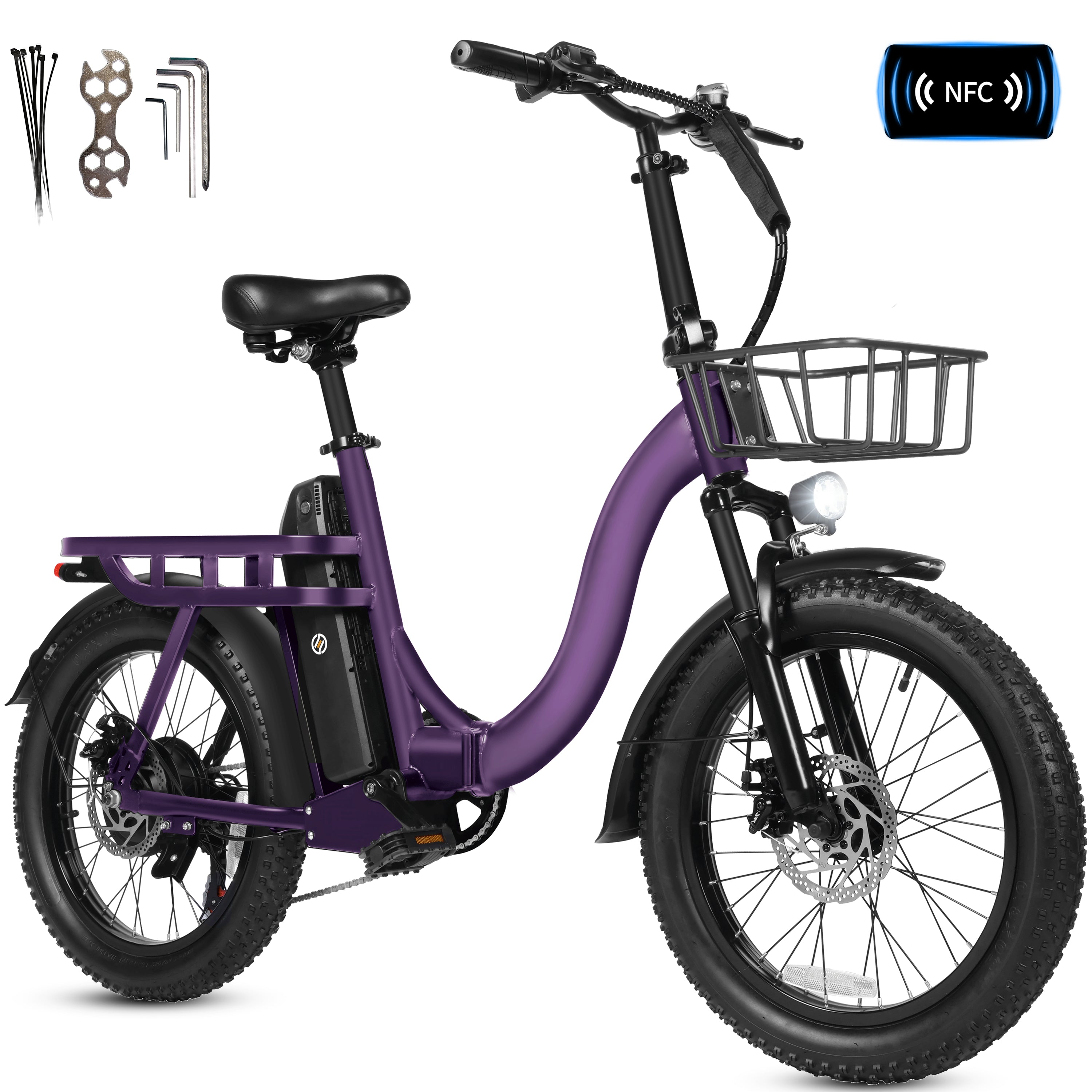D200-750W Electric Bike for Adults Teens Students, 750W Peak Motor 28 Mph, 48V 10.4Ah Battery Up to 55 Miles, with 7‑Speed Step‑Through Cargo Fold E Bicycle, NFC Unlock, Black