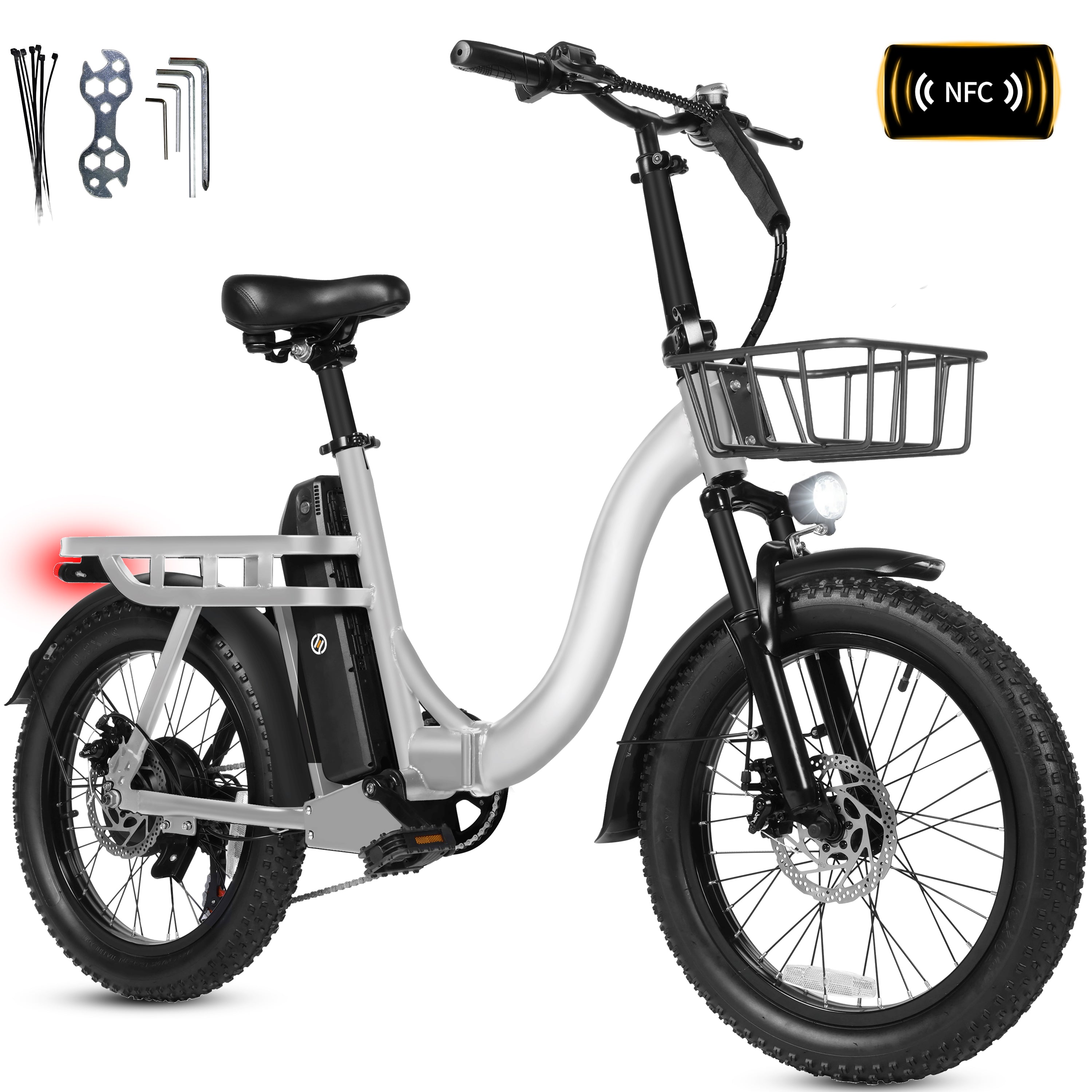D200-750W Electric Bike for Adults Teens Students, 750W Peak Motor 28 Mph, 48V 10.4Ah Battery Up to 55 Miles, with 7‑Speed Step‑Through Cargo Fold E Bicycle, NFC Unlock, Black