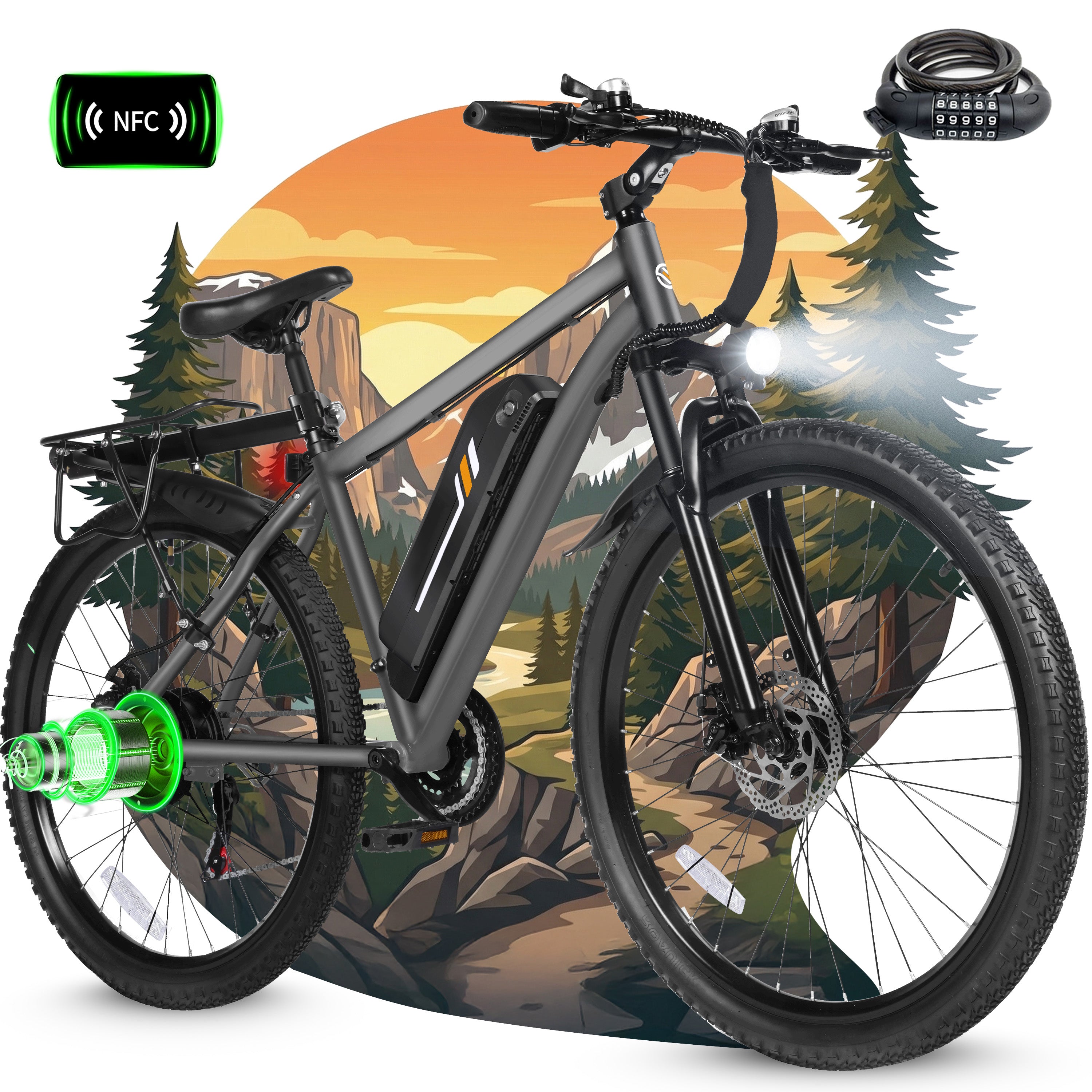 M200P-750W Electric Bike for Adults, 27.5” Mountain E-Bike, 21-Speed, 750W Peak Brushless Motor, 19MPH, 48V 13Ah Removable Battery, NFC Unlock, Step-Over Design Black
