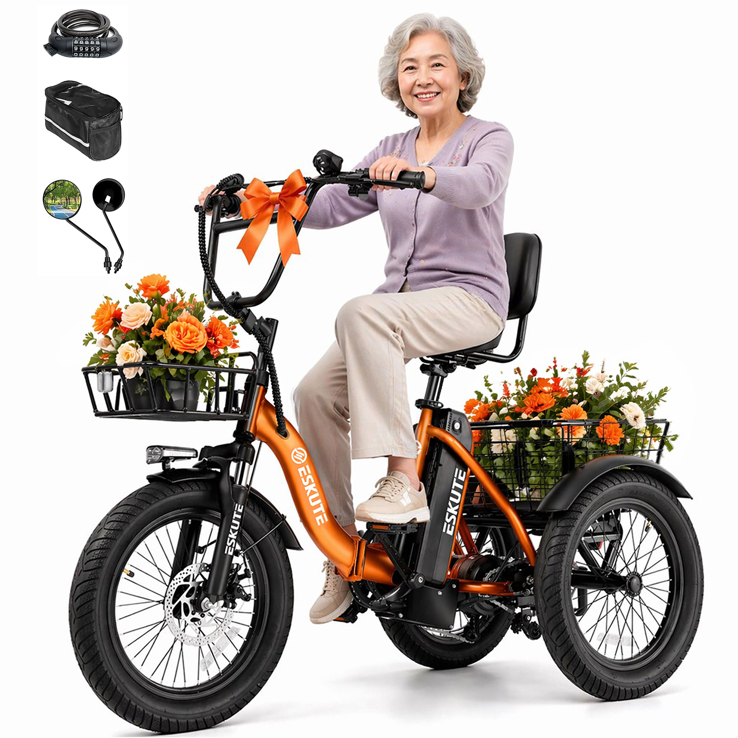 T300D Electric Tricycle for Adults, 1200W Peak Motor, Up to 55 Miles Range, 624Wh Removable Battery, Folding 3-Wheel Ebike with 18x3.0 Fat Tires, Step-Through Black