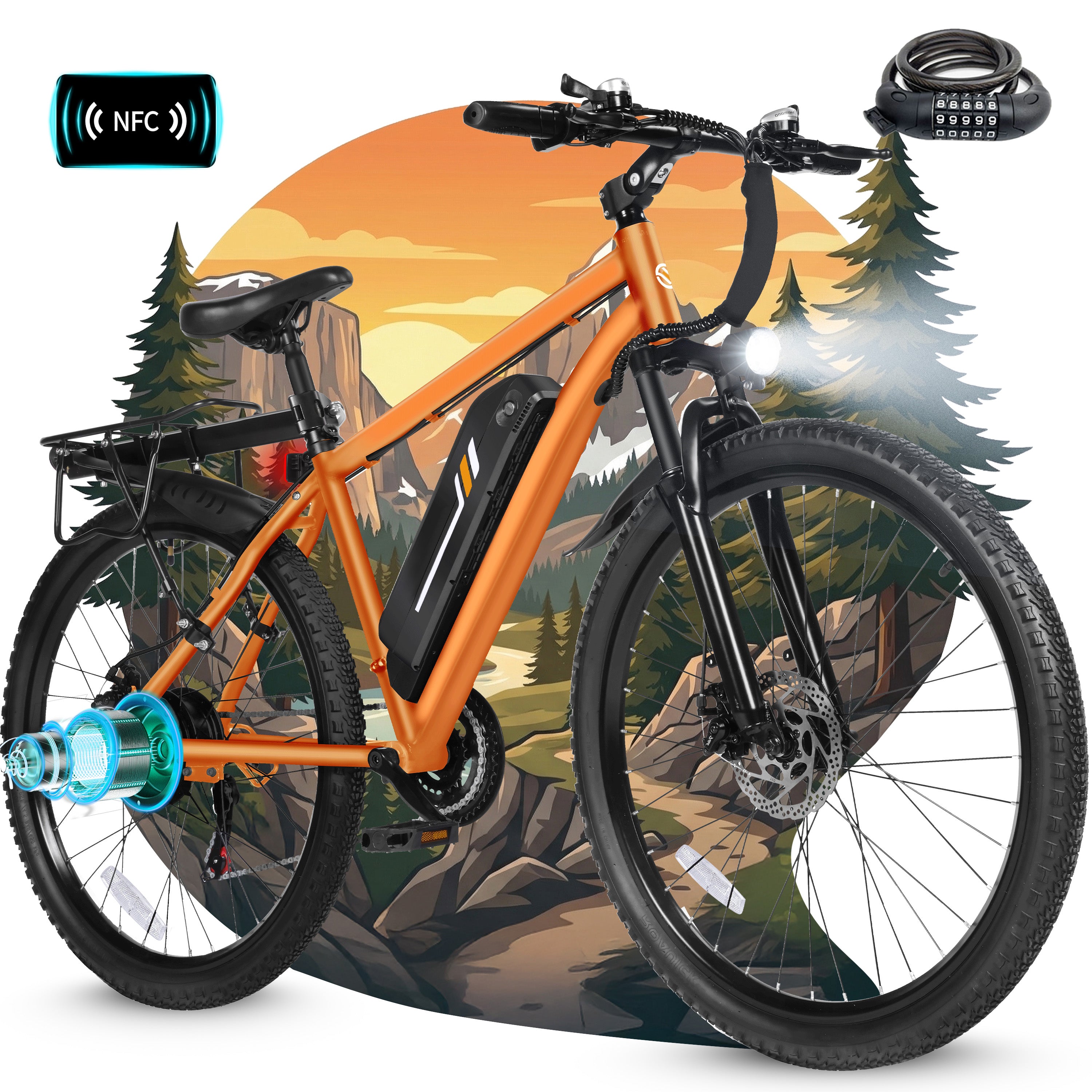 M200P-750W Electric Bike for Adults, 27.5” Mountain E-Bike, 21-Speed, 750W Peak Brushless Motor, 19MPH, 48V 13Ah Removable Battery, NFC Unlock, Step-Over Design Black