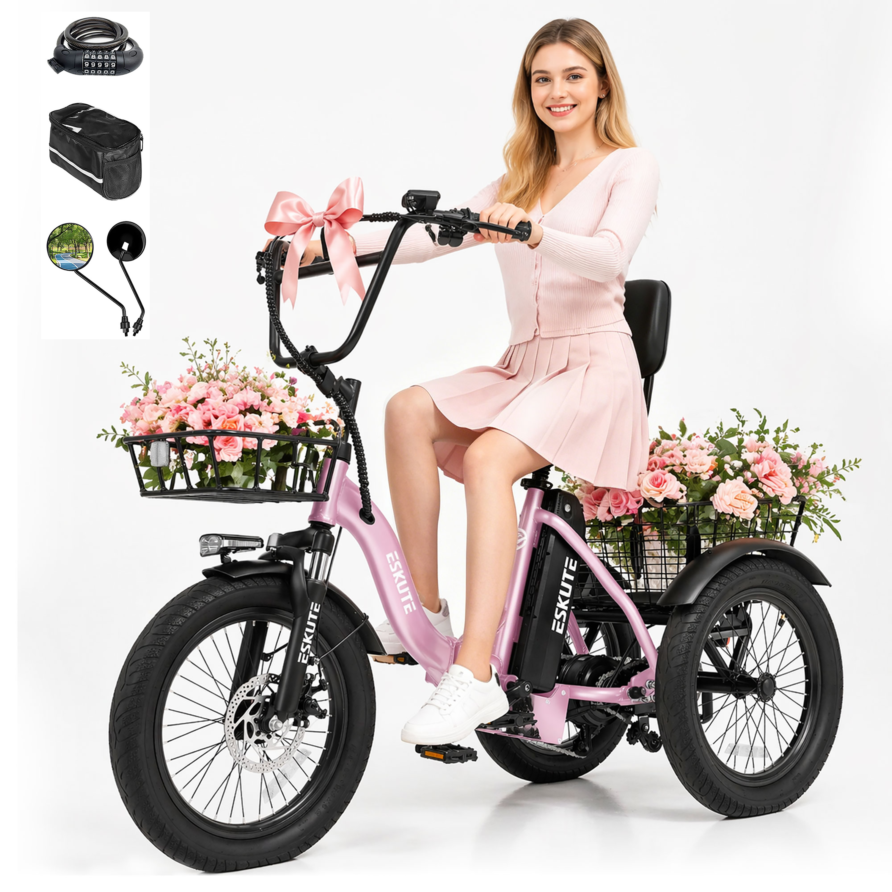 T300D Electric Tricycle for Adults, 1200W Peak Motor, Up to 55 Miles Range, 624Wh Removable Battery, Folding 3-Wheel Ebike with 18x3.0 Fat Tires, Step-Through Black