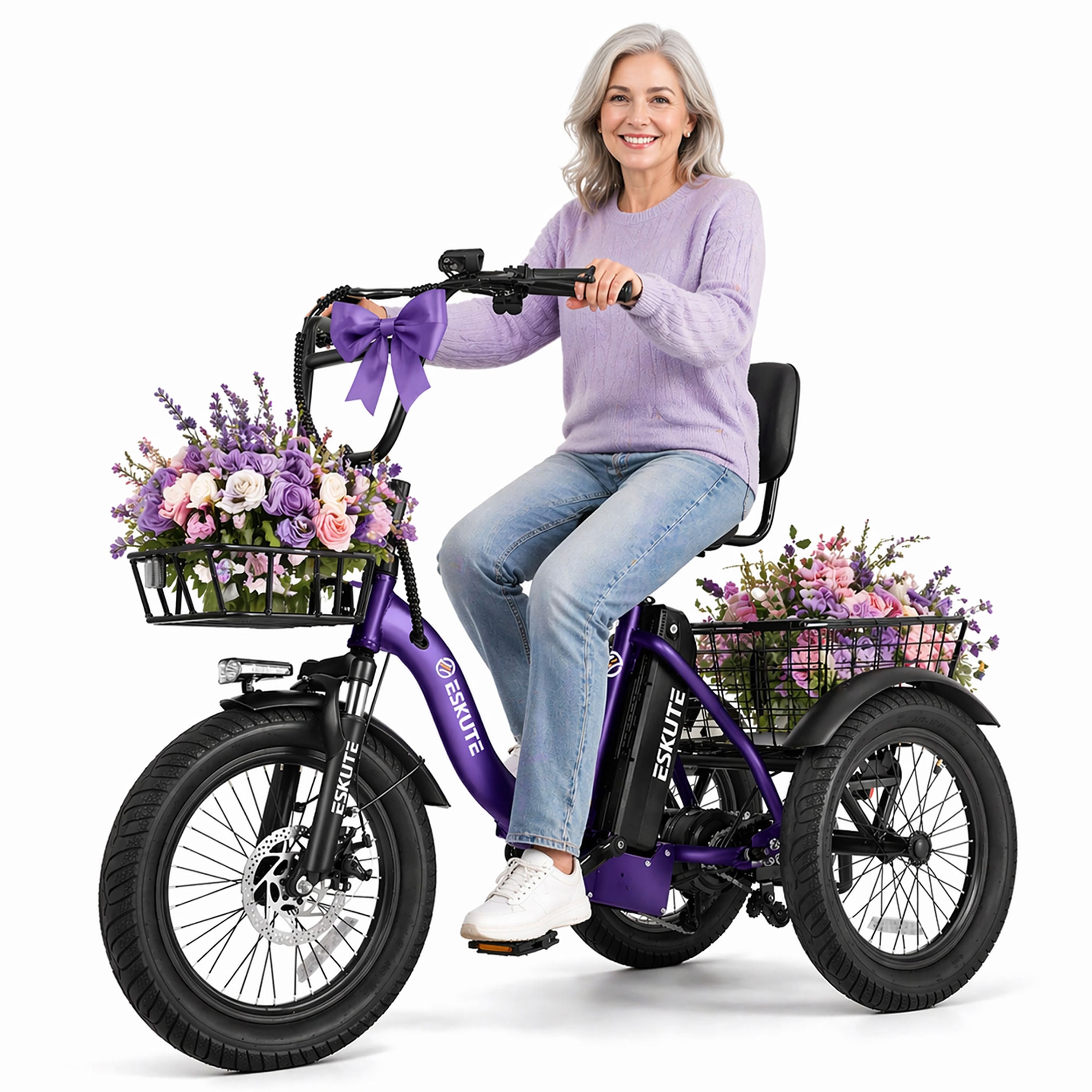 T300D Electric Tricycle for Adults, 1200W Peak Motor, Up to 55 Miles Range, 624Wh Removable Battery, Folding 3-Wheel Ebike with 18x3.0 Fat Tires, Step-Through Black