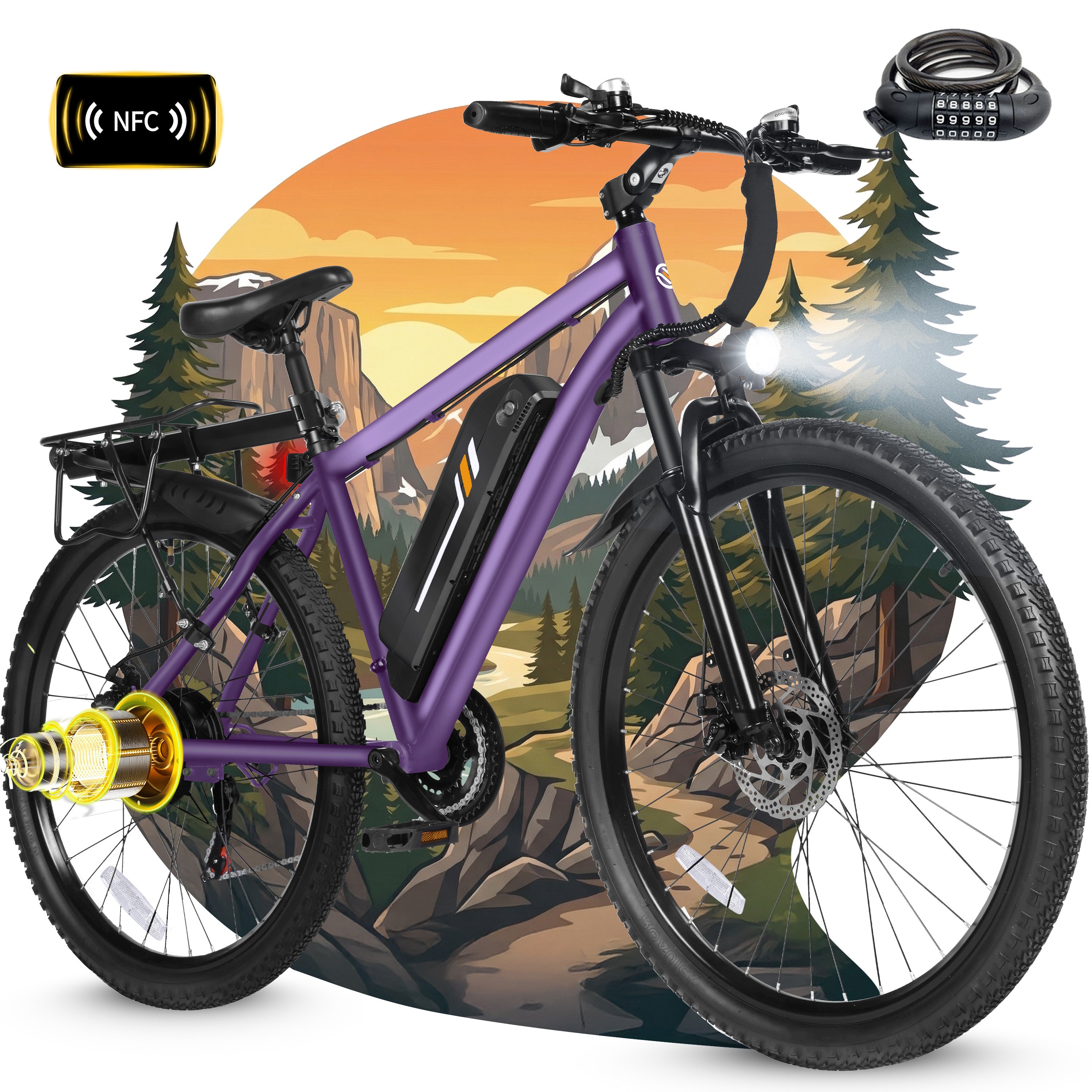 M200P-750W Electric Bike for Adults, 27.5” Mountain E-Bike, 21-Speed, 750W Peak Brushless Motor, 19MPH, 48V 13Ah Removable Battery, NFC Unlock, Step-Over Design Black
