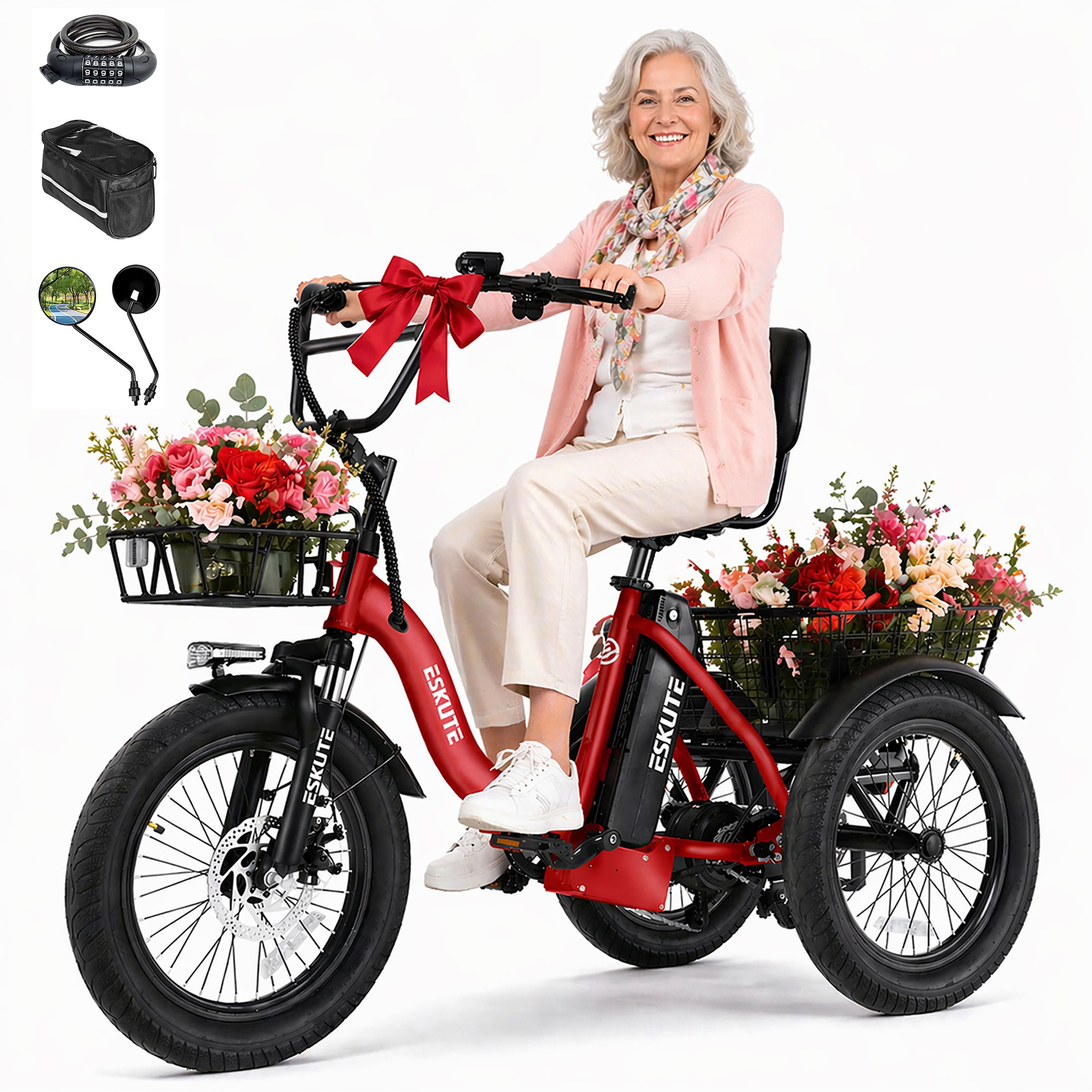 T300D Electric Tricycle for Adults, 1200W Peak Motor, Up to 55 Miles Range, 624Wh Removable Battery, Folding 3-Wheel Ebike with 18x3.0 Fat Tires, Step-Through Black