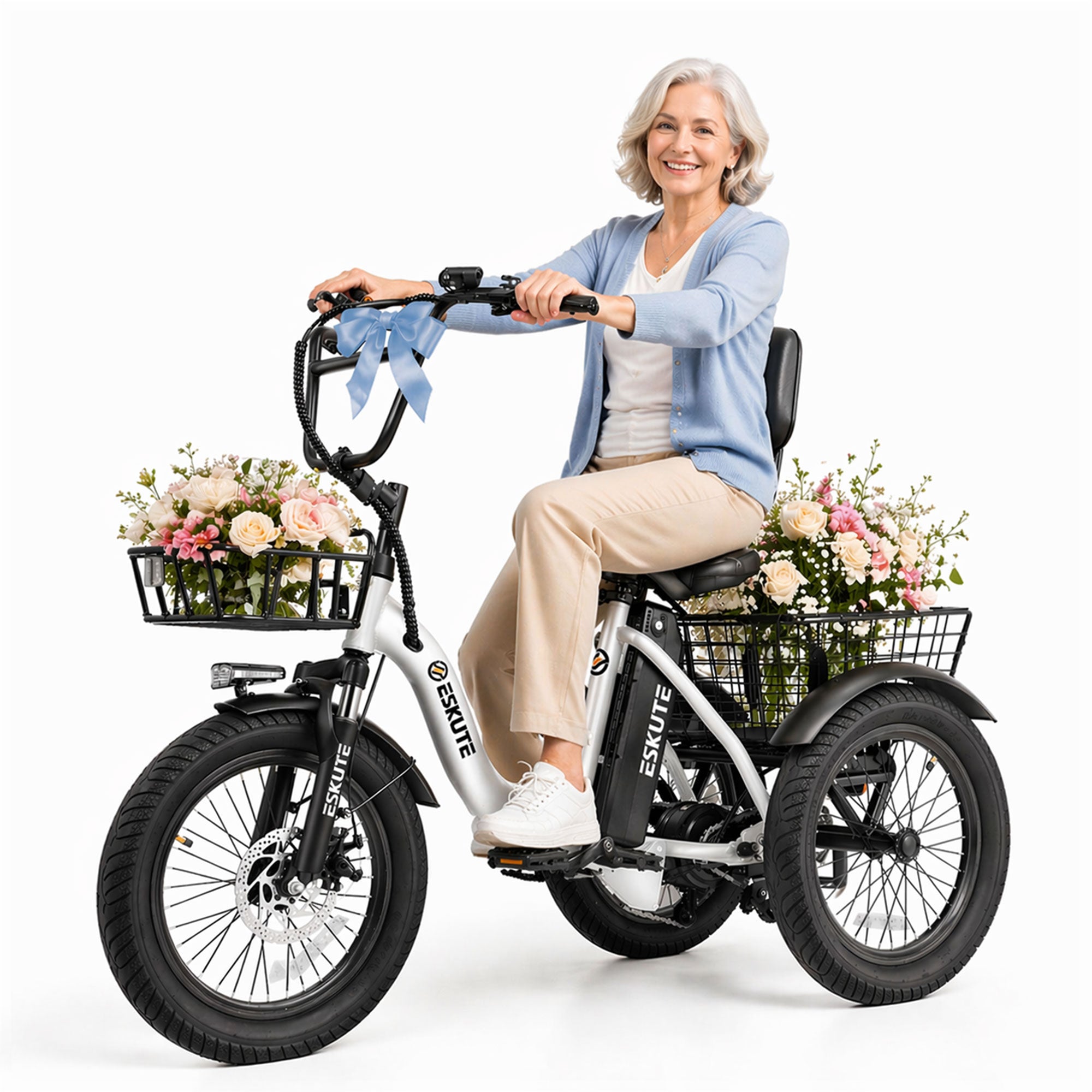 T300D Electric Tricycle for Adults, 1200W Peak Motor, Up to 55 Miles Range, 624Wh Removable Battery, Folding 3-Wheel Ebike with 18x3.0 Fat Tires, Step-Through Black